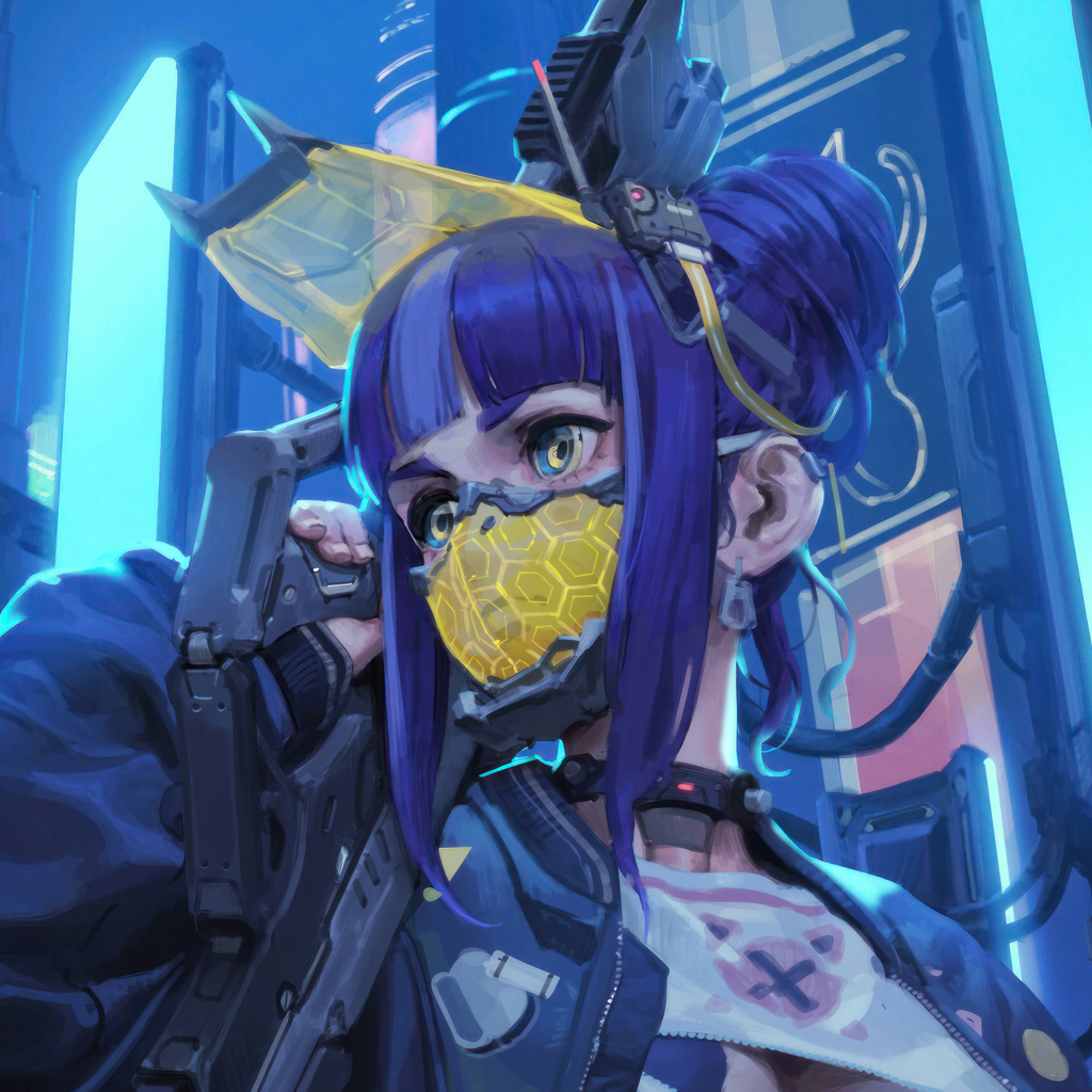 Девушка аниме солдат с маской на лице