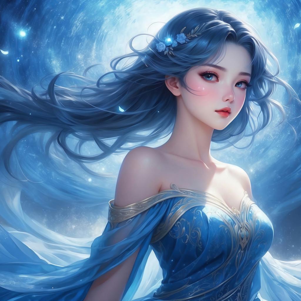 Красивая девушка аниме на фоне лунного сияния