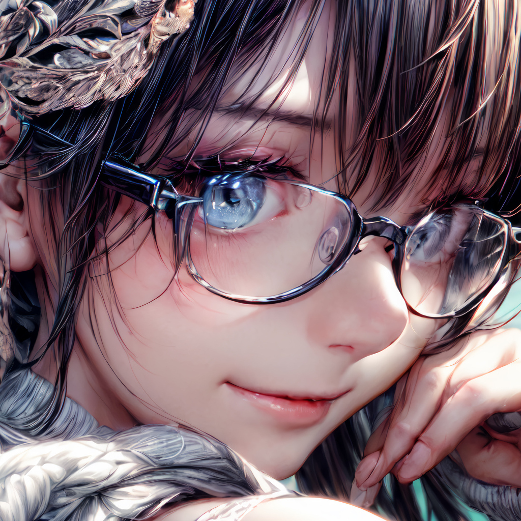 Милая голубоглазая аниме девушка в очках