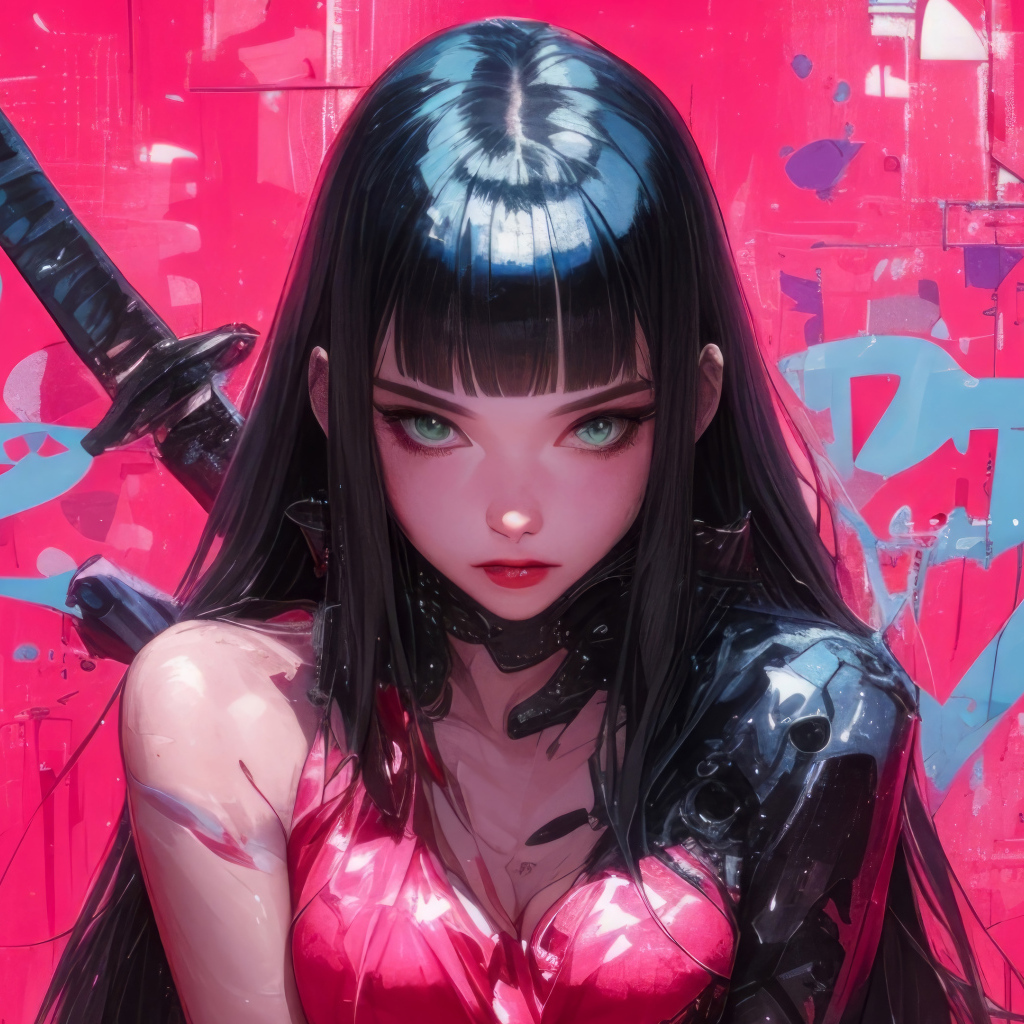 Суровая аниме девушка с катаной за спиной