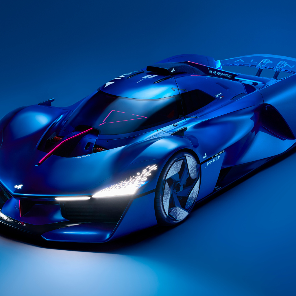 Синий автомобиль Alpine Alpenglow Hy4 2024 года вид спереди