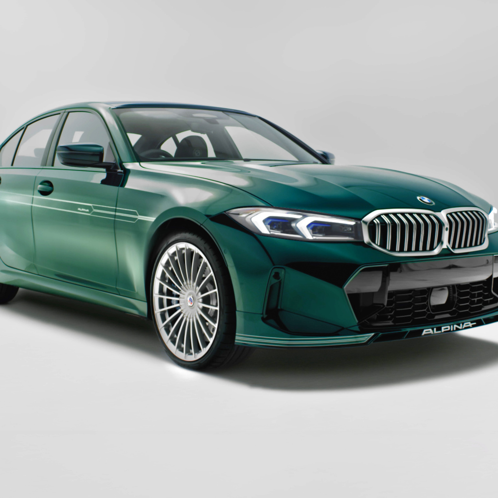 Зеленый автомобиль Alpina B3 50 Years Of BMW
