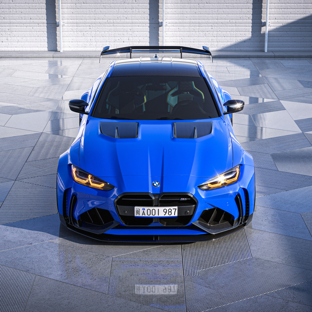 Вид сверху на синий автомобиль Blue BMW M4