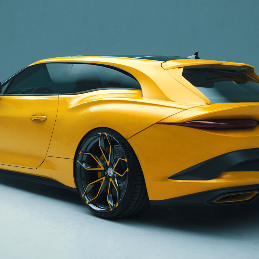 Желтый автомобиль Bentley Mulliner Bacalar вид сзади