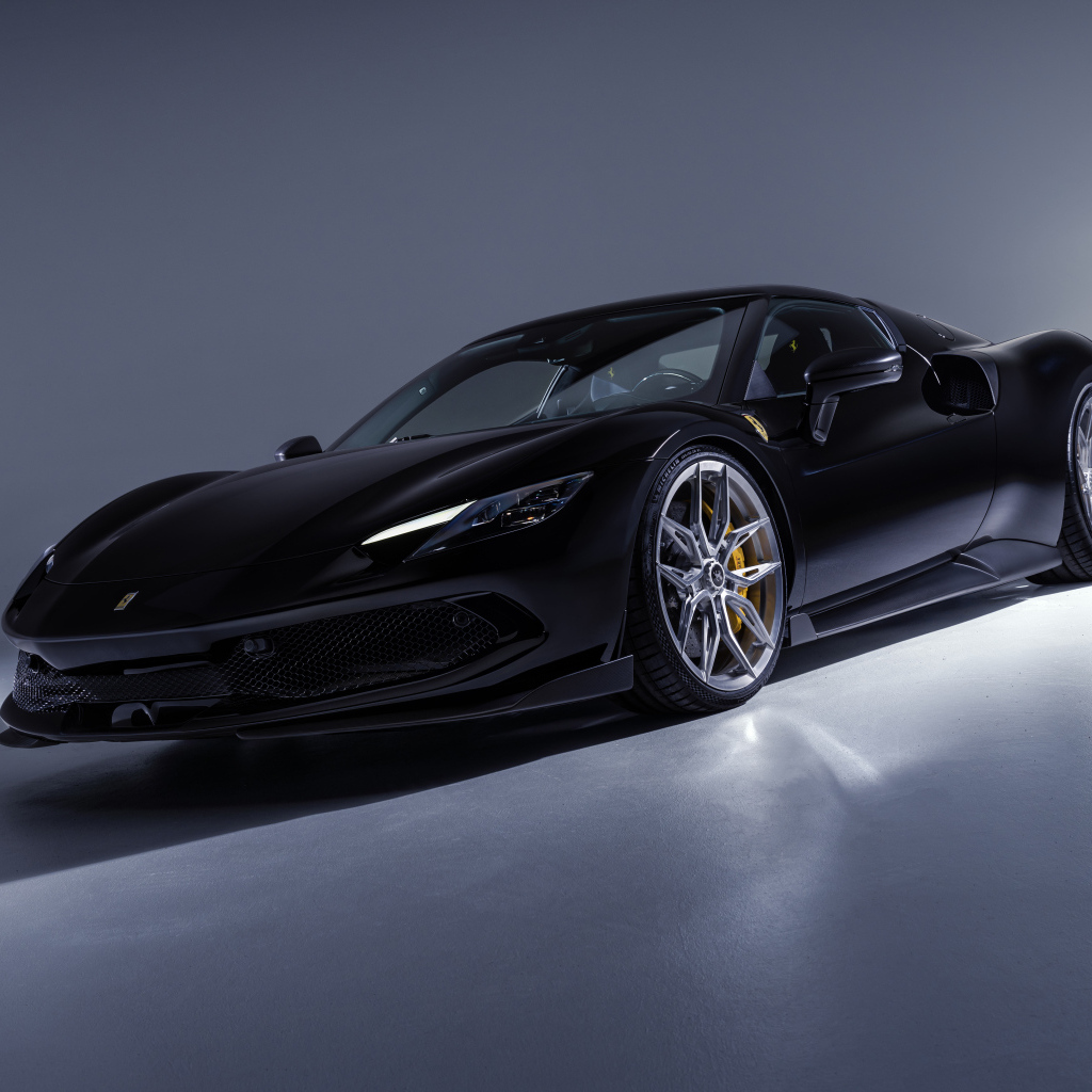 Черный быстрый автомобиль Novitec Ferrari 296 GTB Aero 2024 года