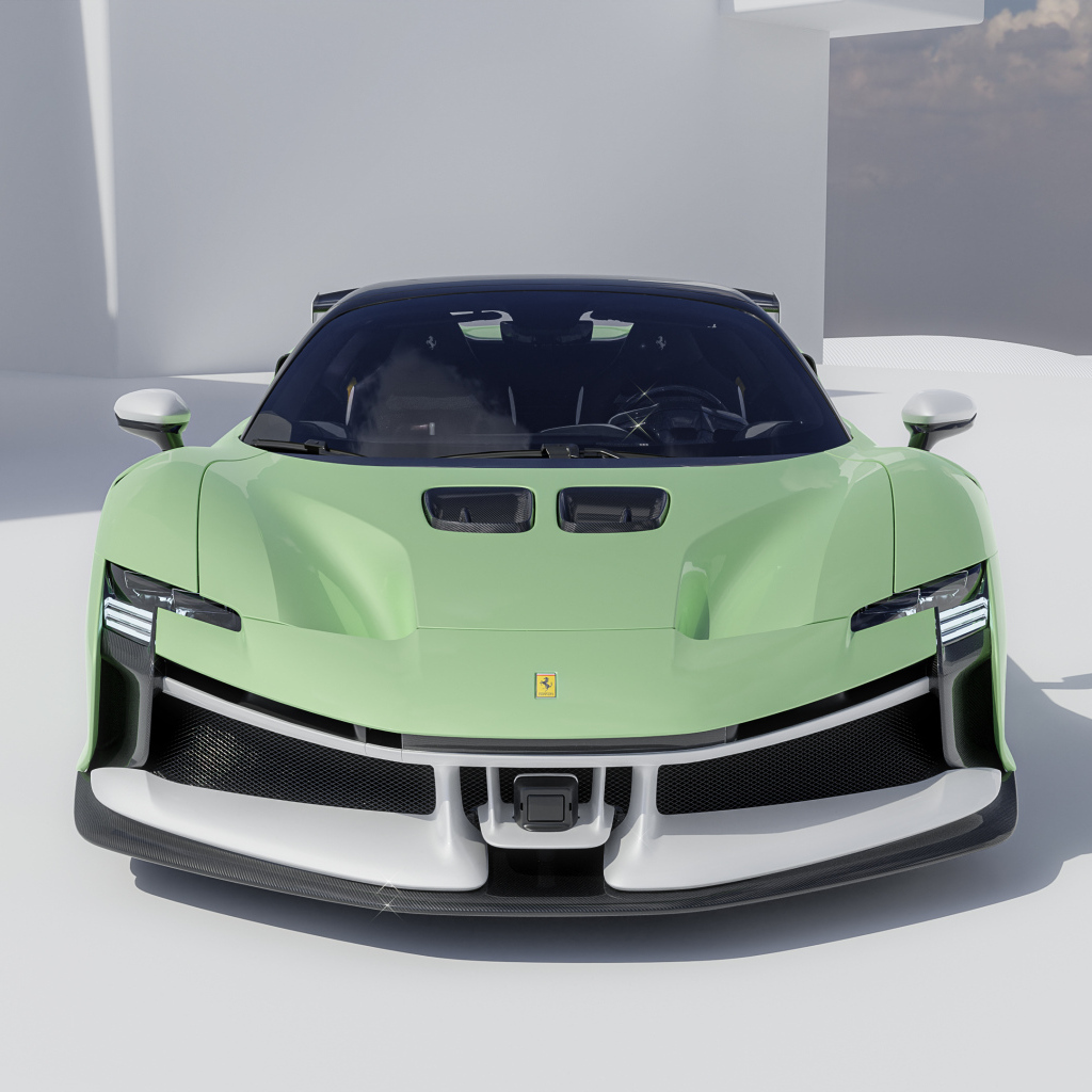 Вид спереди на автомобиль Ferrari SF90 XX Spider