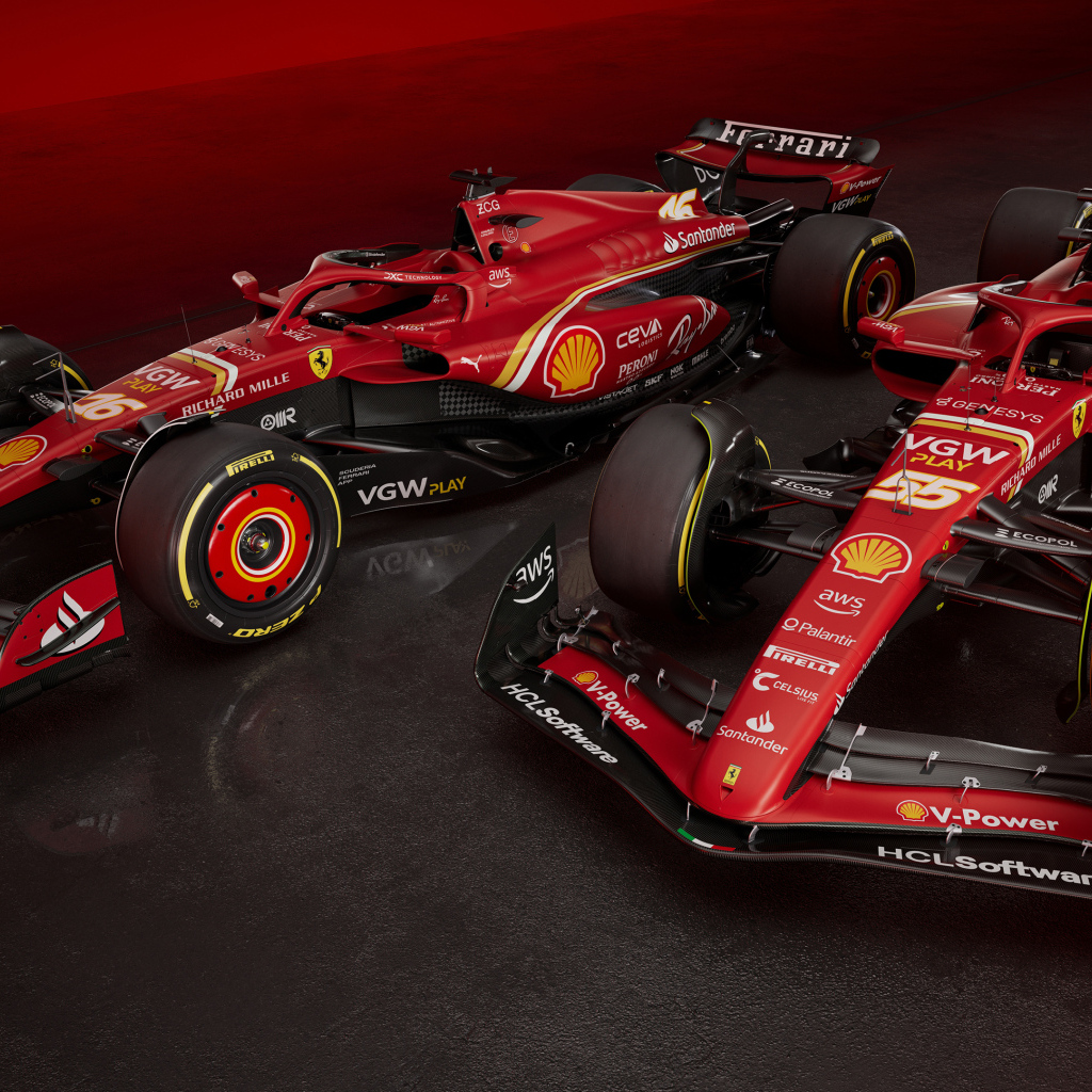 Два гоночных автомобиля  Ferrari SF-24 2024 года