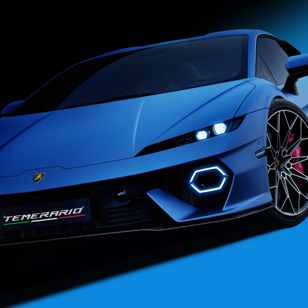 Синий автомобиль  Lamborghini Temerario 2024 года