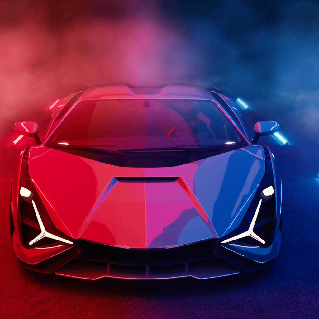 Автомобиль Lamborghini Sián FKP 37 Neon в дыму