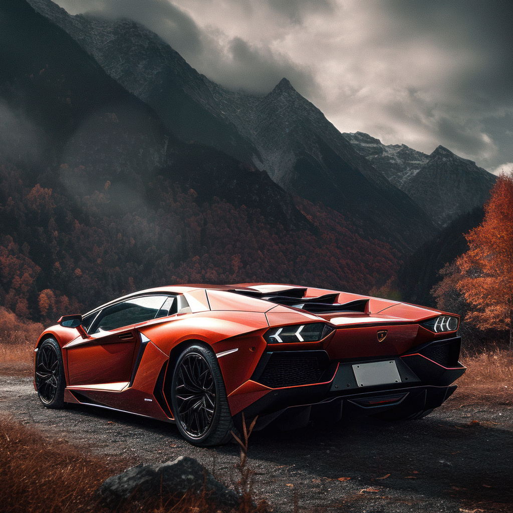 Вид сзади на автомобиль Lamborghini Aventador