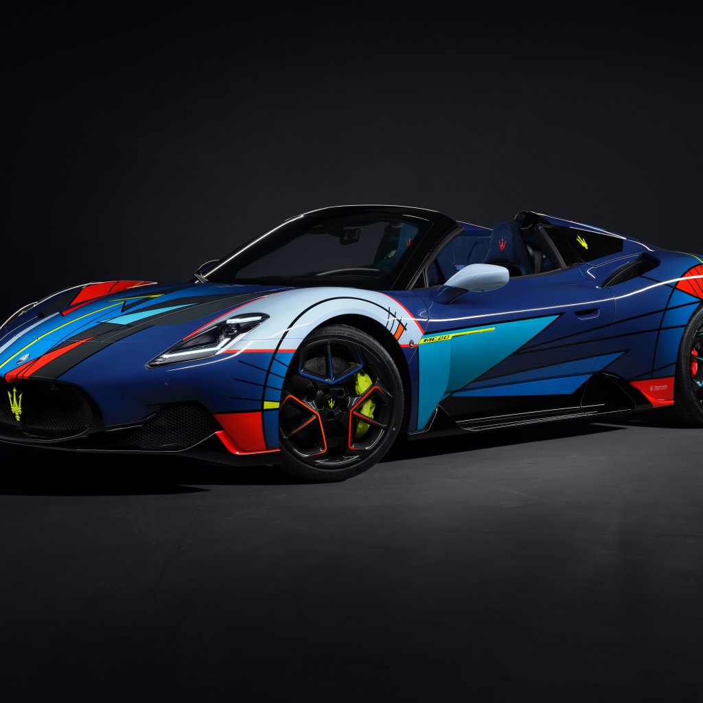 Разноцветный автомобиль Maserati MC20 Cielo Opera DArte 2024 года