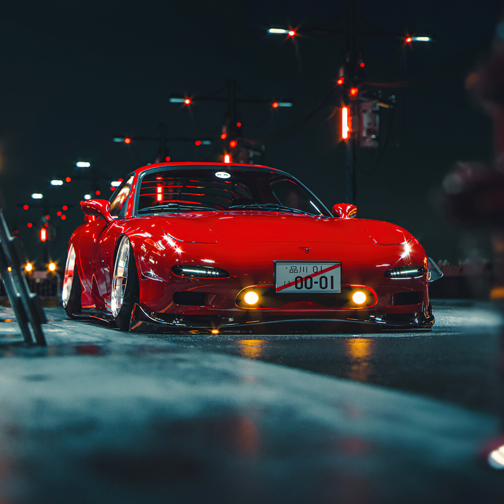 Красный автомобиль Mazda RX-7 Retro
