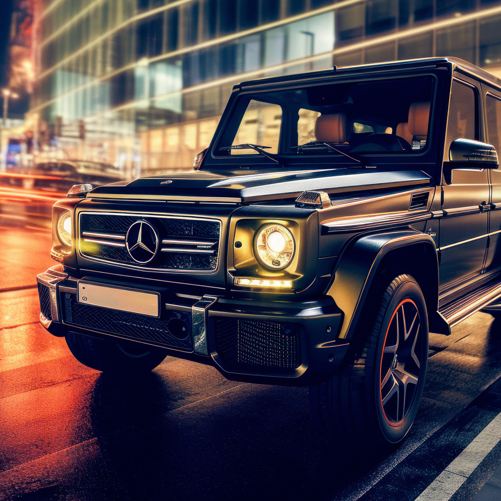 Черный внедорожник Mercedes-Benz G63 AMG в городе