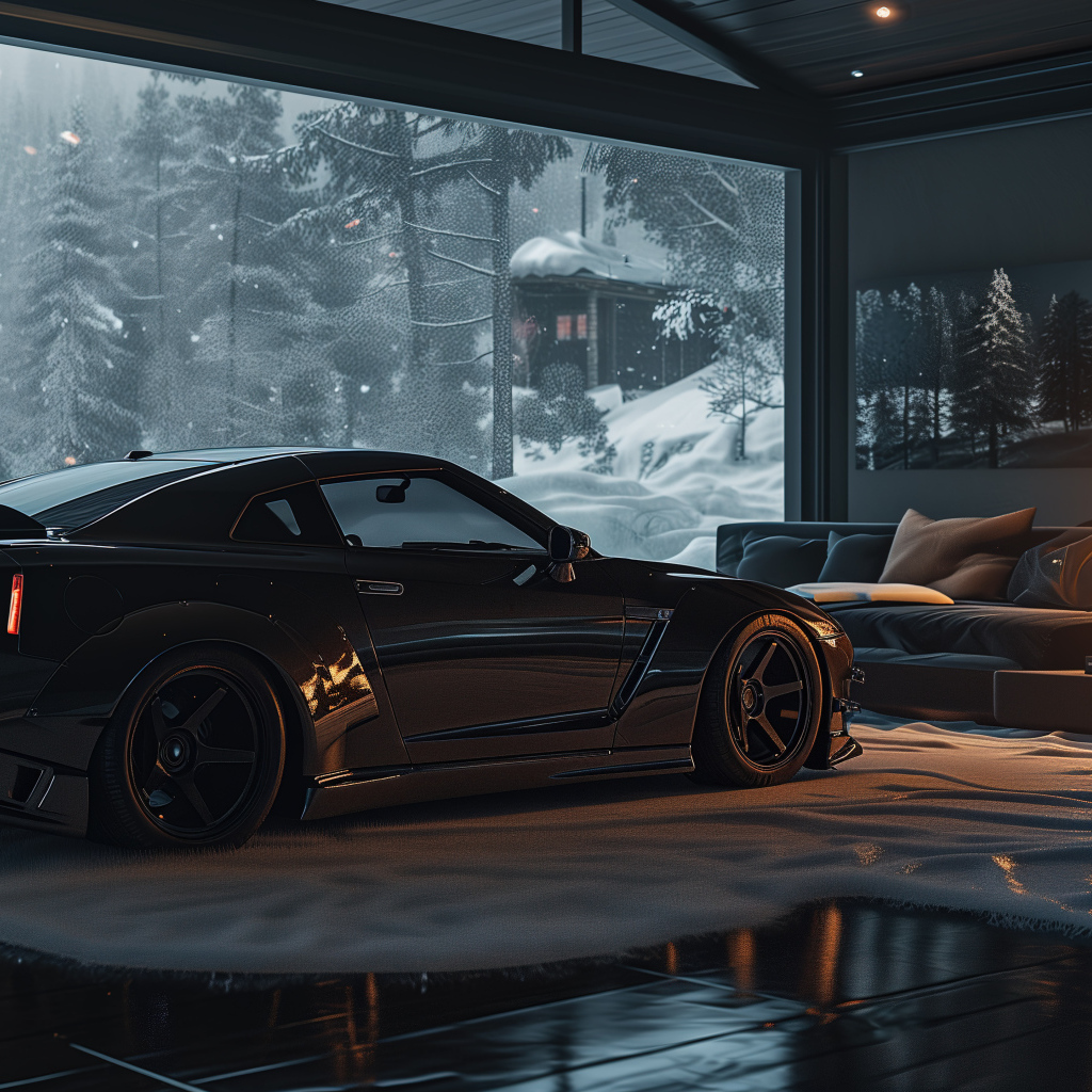 Автомобиль Nissan Skyline GT-R в комнате