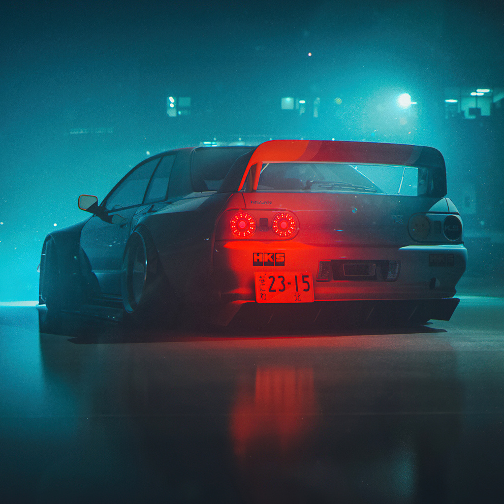 Вид сзади на автомобиль Nissan Skyline GTR R32