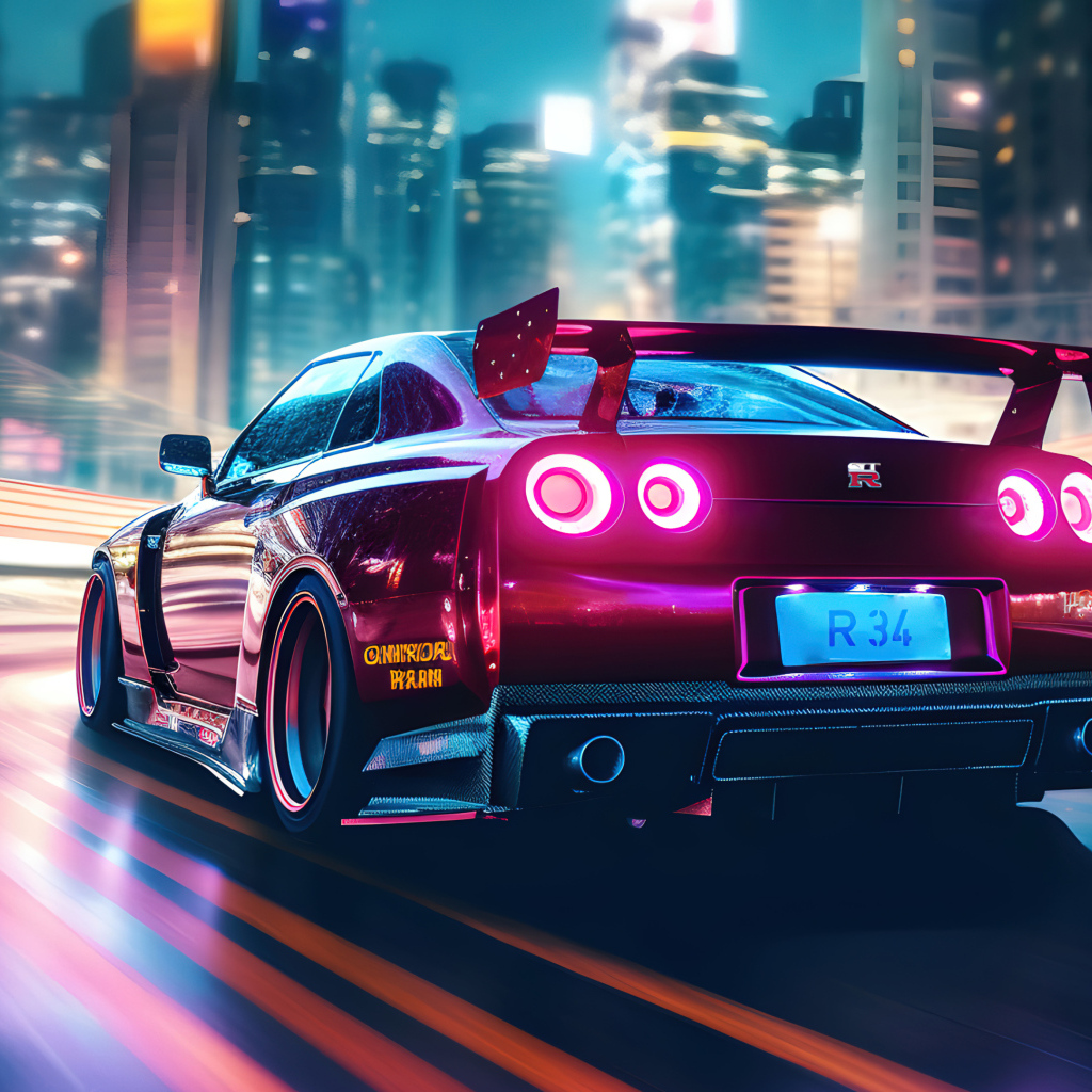 Вид сзади на автомобиль Nissan Skyline R34