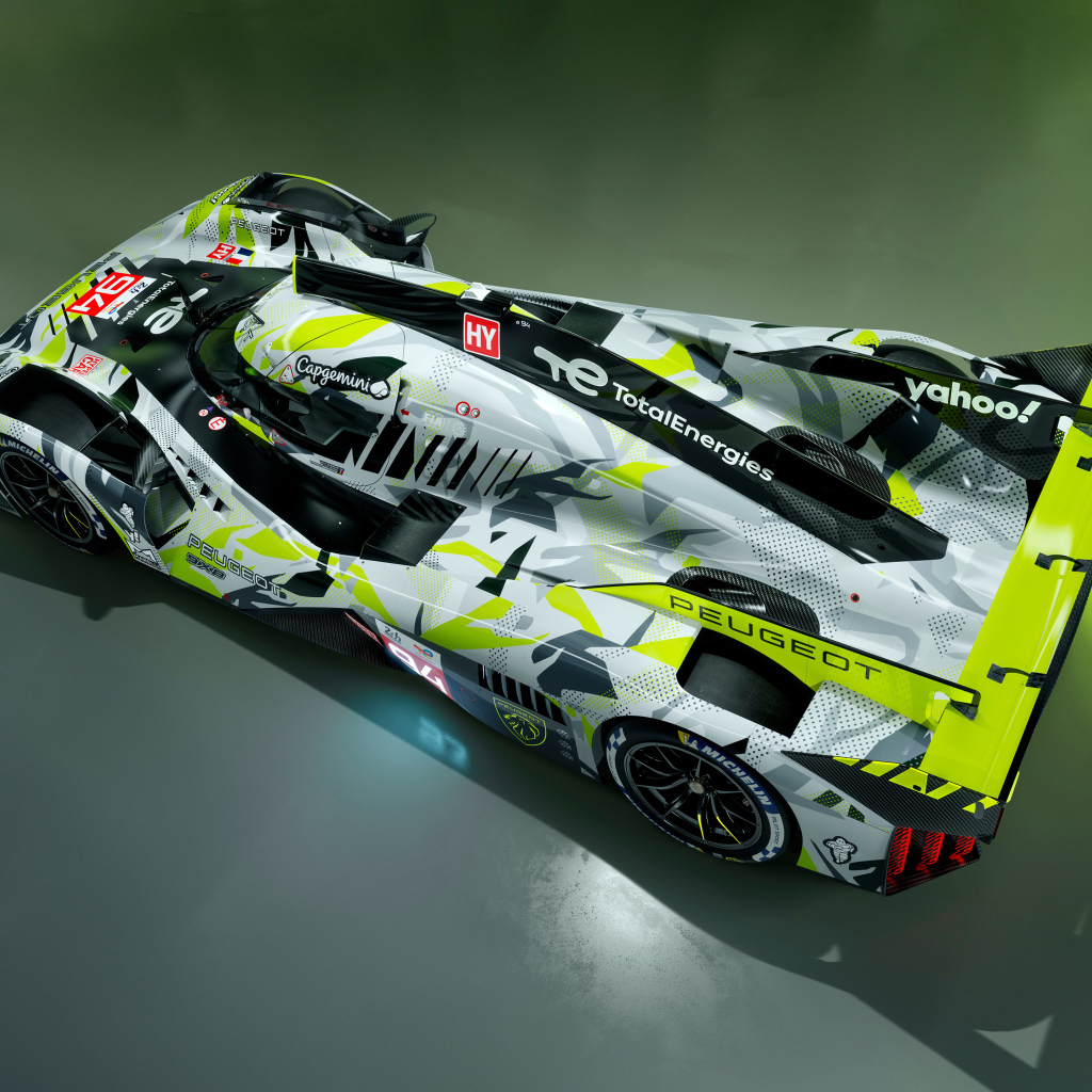 Вид сверху на гоночный автомобиль Peugeot 9X8 2024 года