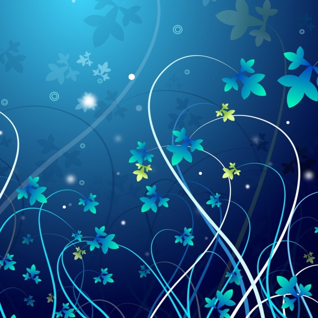 Красивый синий фон с узорными ветками с листьями