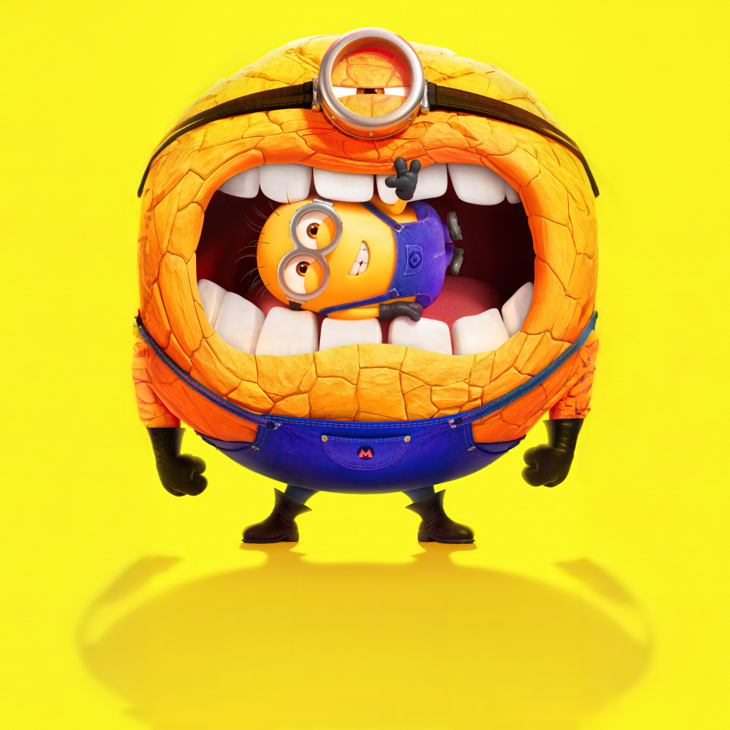 Большой миньон на желтом фоне в мультфильме  Гадкий я 4, 2024