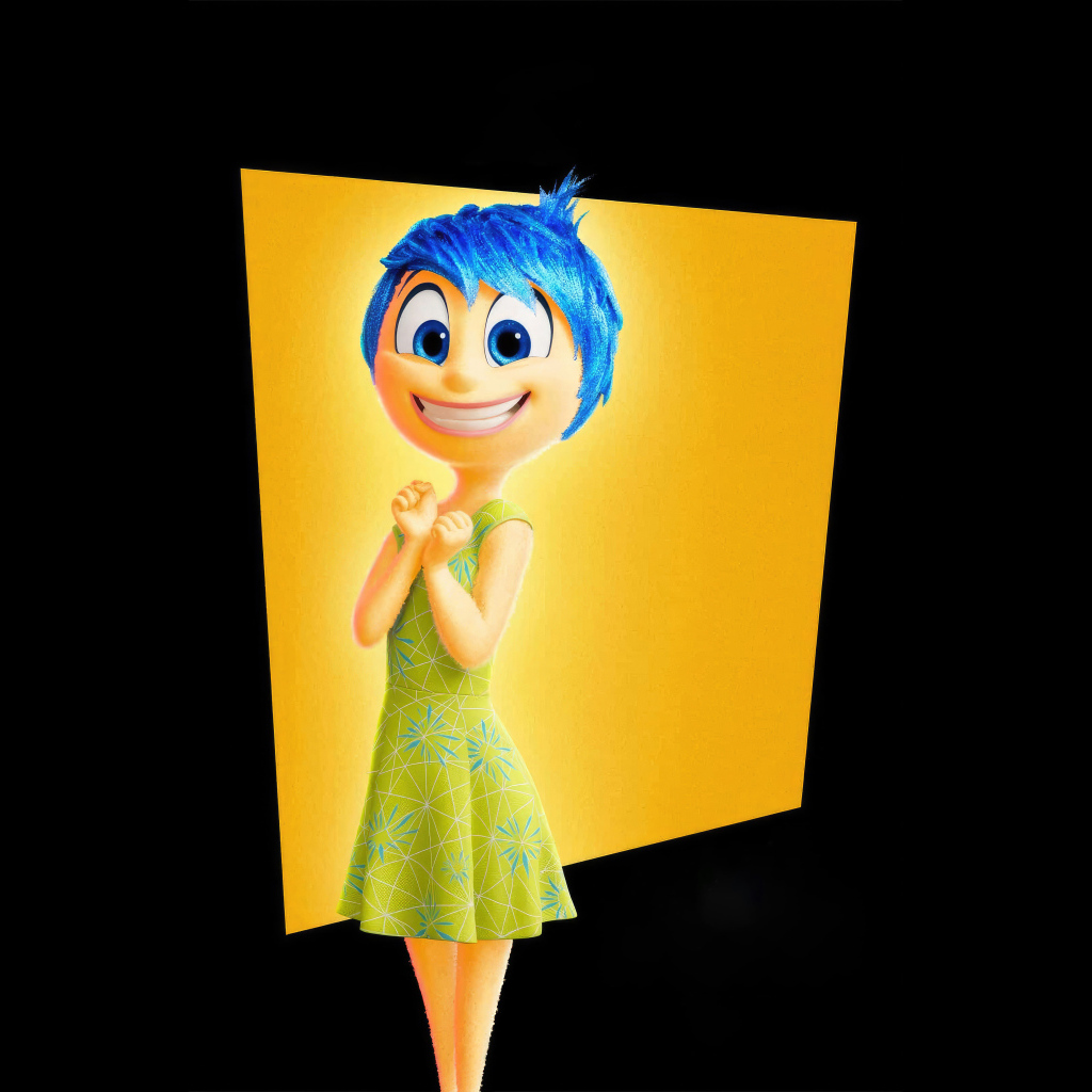 Персонаж Радость нового мультфильма Головоломка 2 на черном фоне, 2024