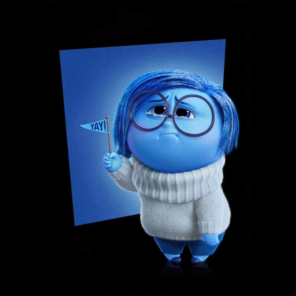 Персонаж Печаль  нового мультфильма Головоломка 2 на черном фоне, 2024