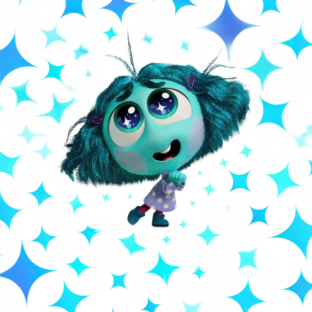 Милый персонаж Зависть на белом фоне с искрами из мультфильма Головоломка 2