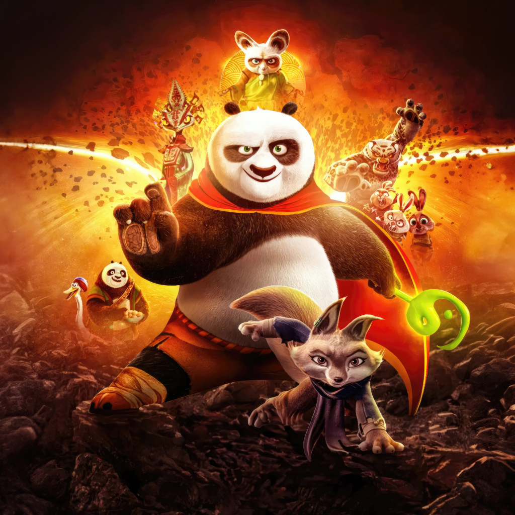 Огненный постер мультфильма Кунг-фу панда 4