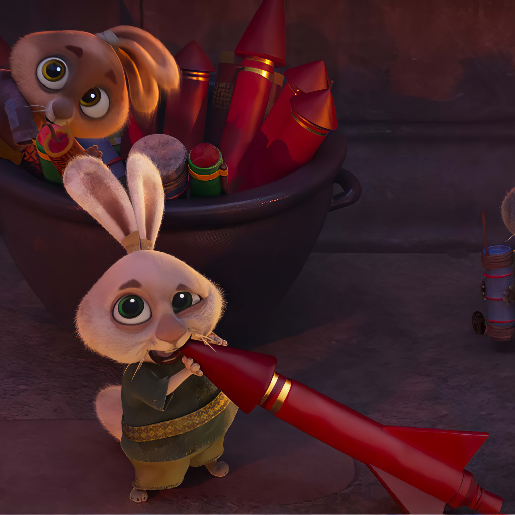 Зайцы с фейерверком из мультфильма Кунг Фу  панда  4