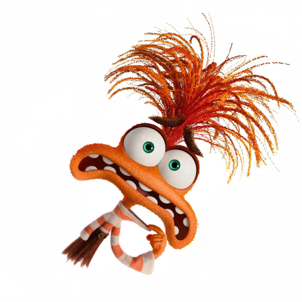 Оранжевый персонаж Тревожность из мультфильма Головоломка 2 на белом фоне