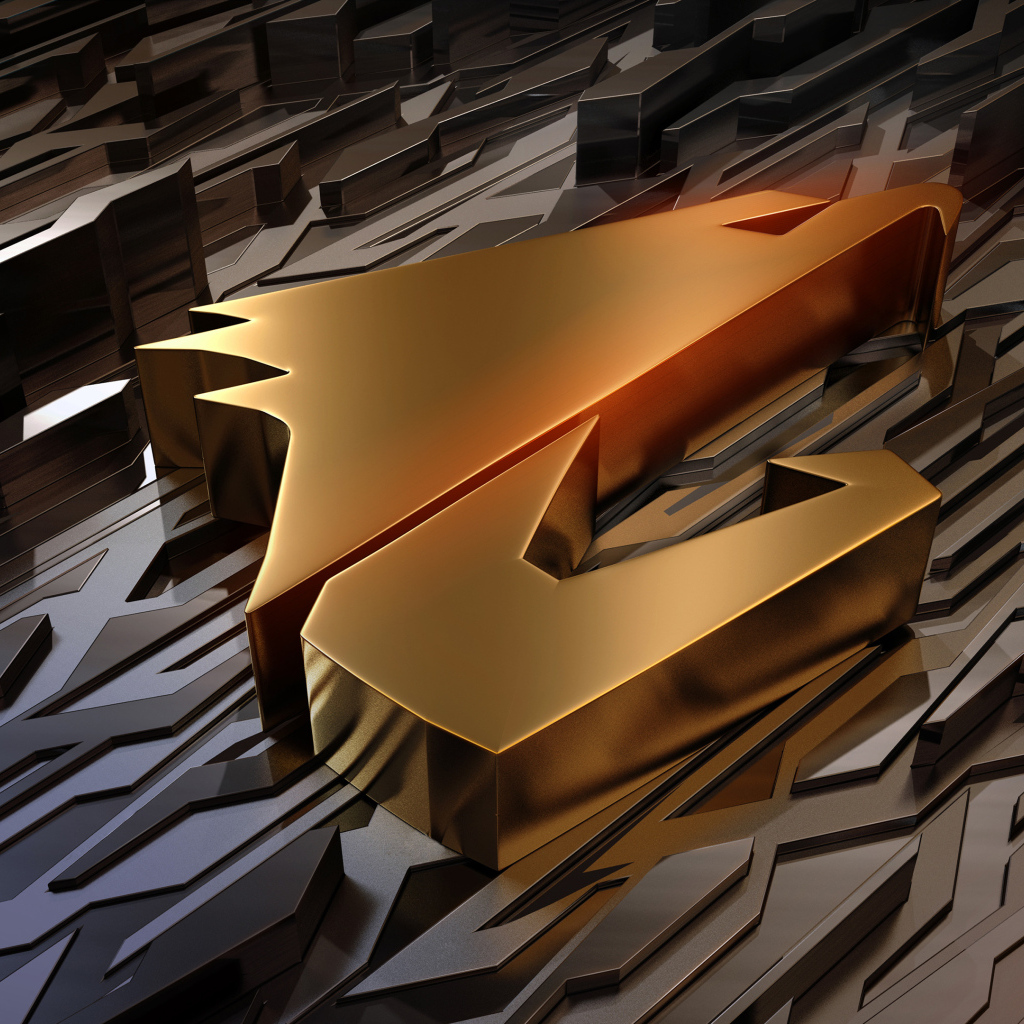 Золотой логотип компании aorus gigabyte