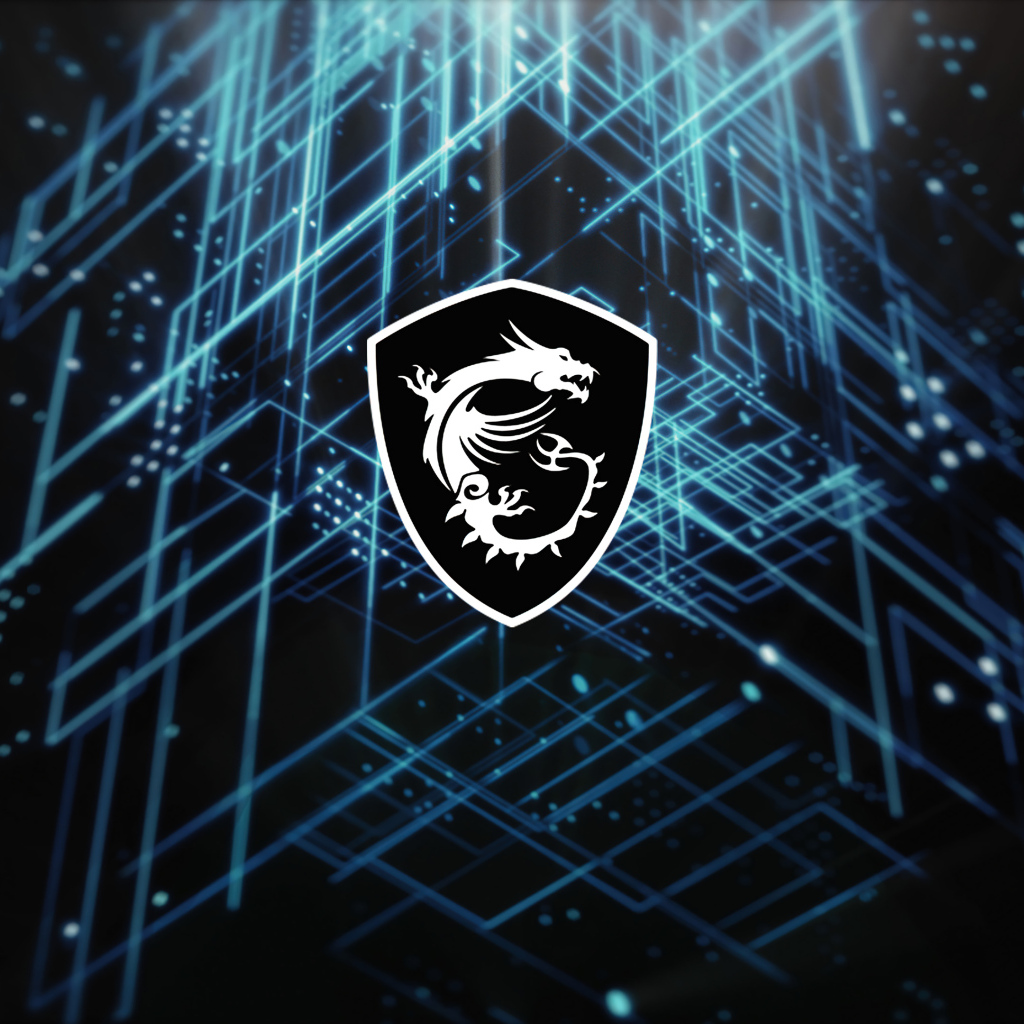 Логотип msi на неоновом фоне с линиями