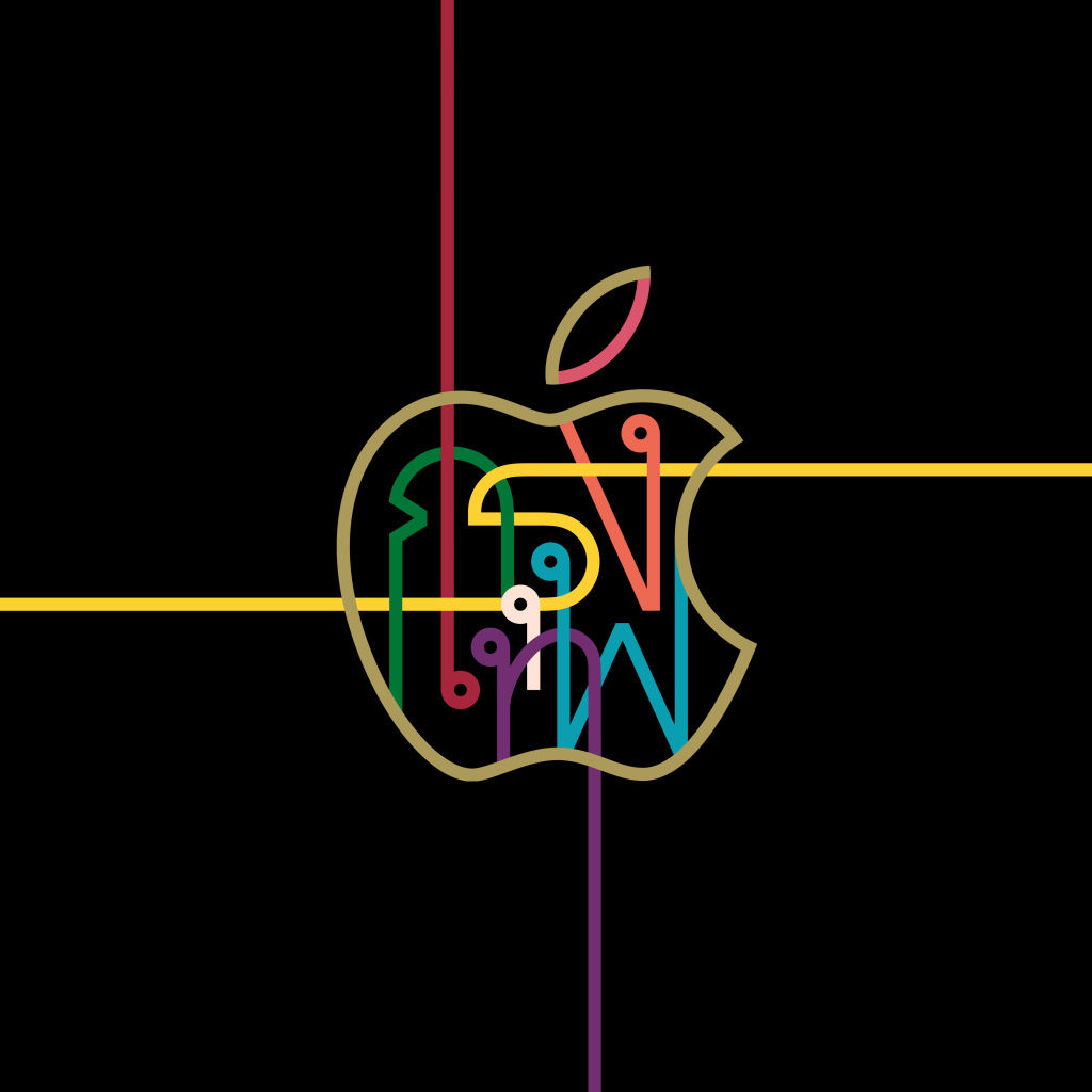 Логотип apple с узорами на черном фоне