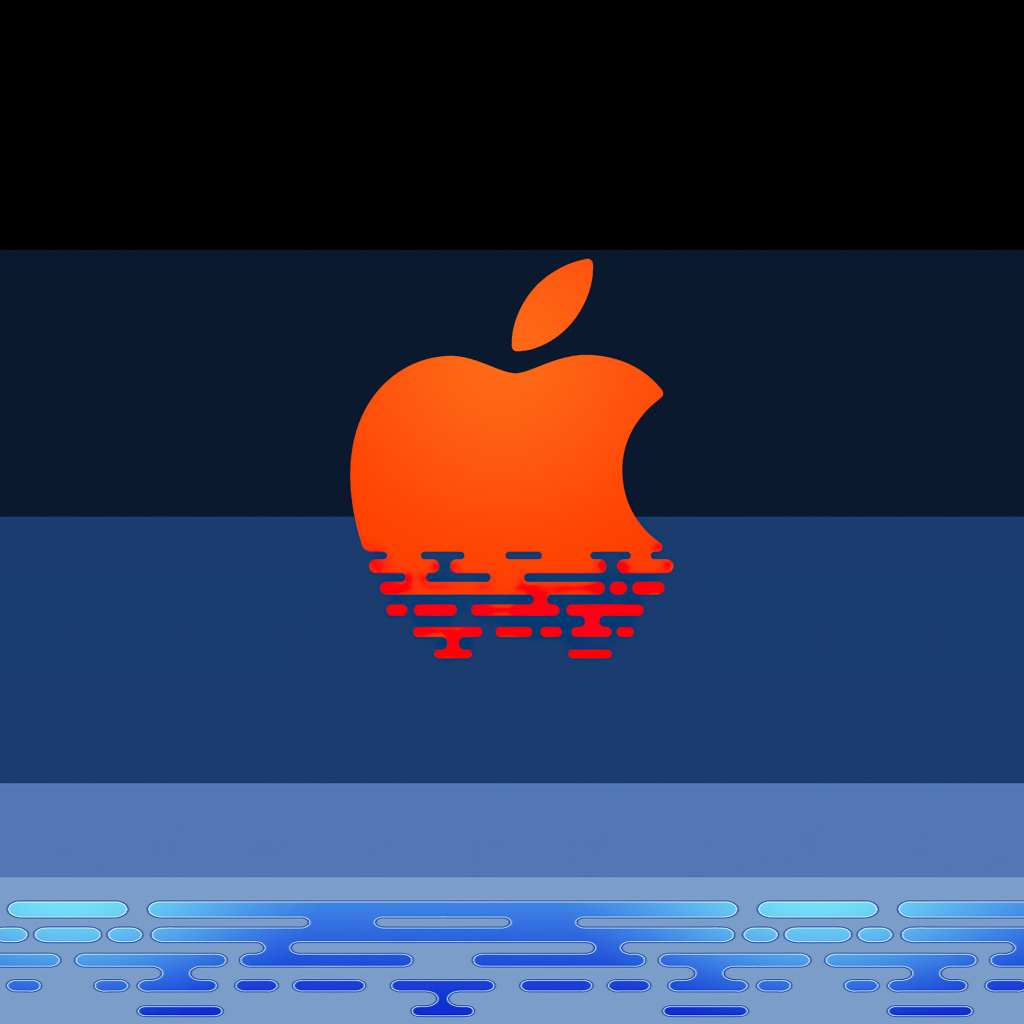 Оранжевый логотип apple на синем фоне