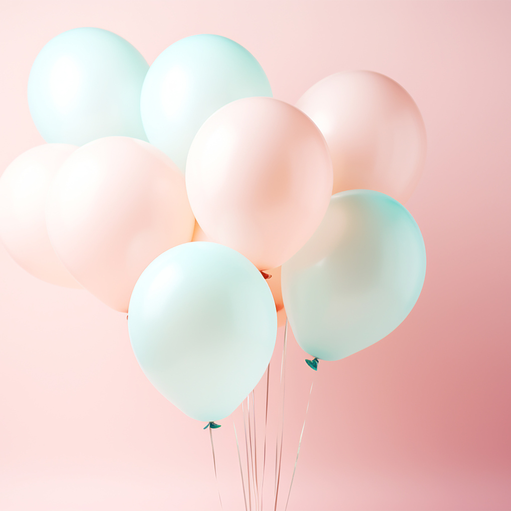 Воздушные шарики с гелием на розовом фоне
