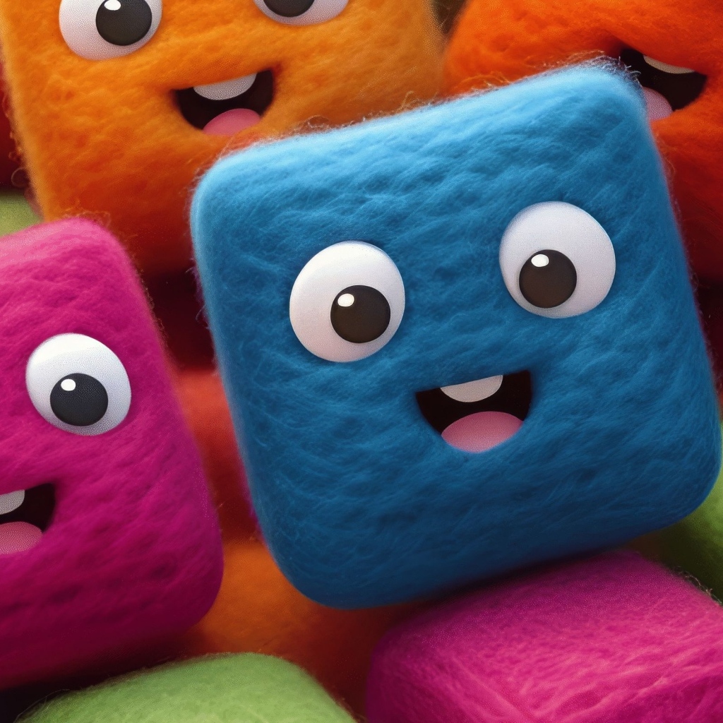 Разноцветные шерстяные кубики с глазами