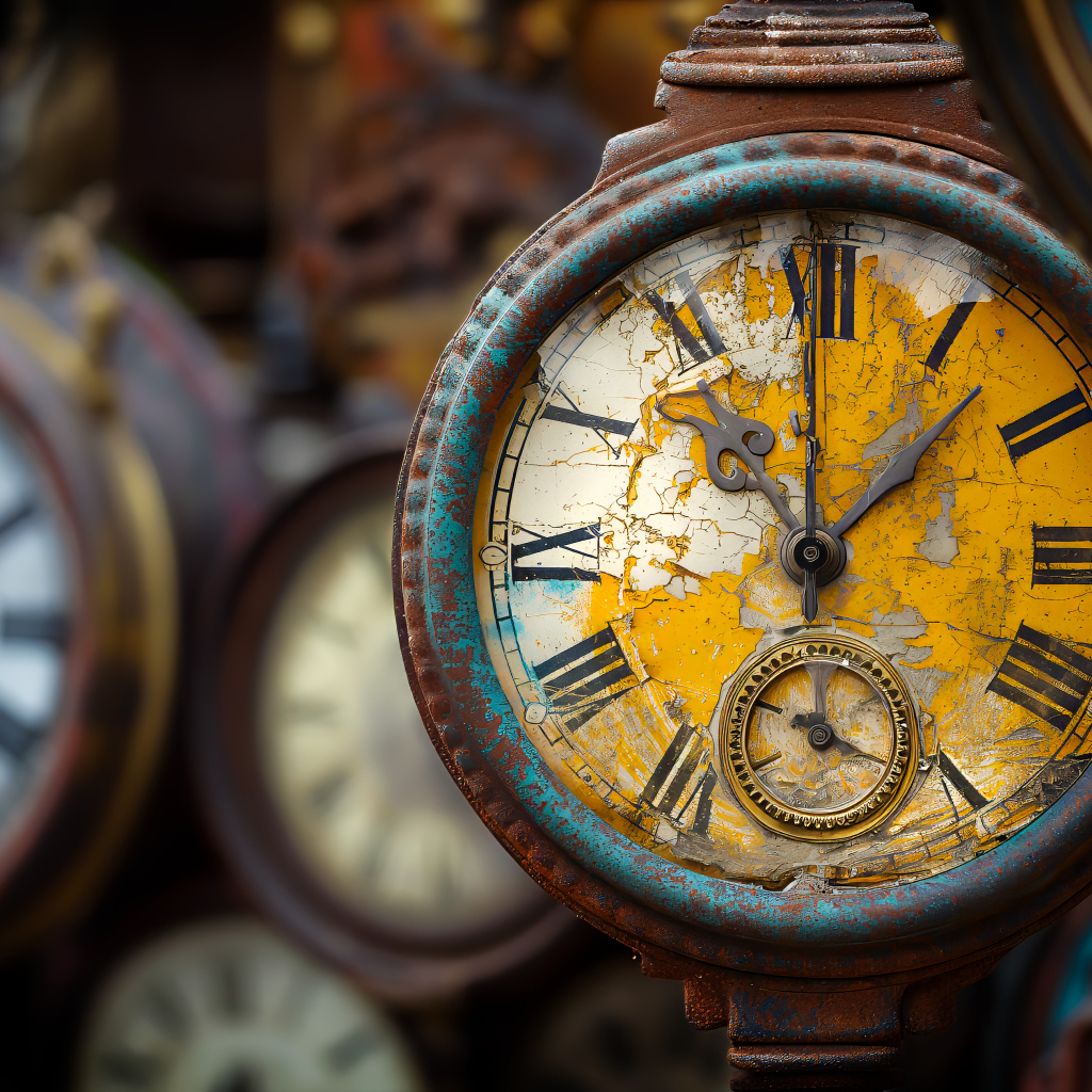 Старые ржавые часы крупным планом