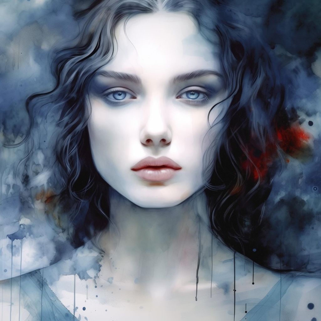 Красивая нарисованная голубоглазая девушка