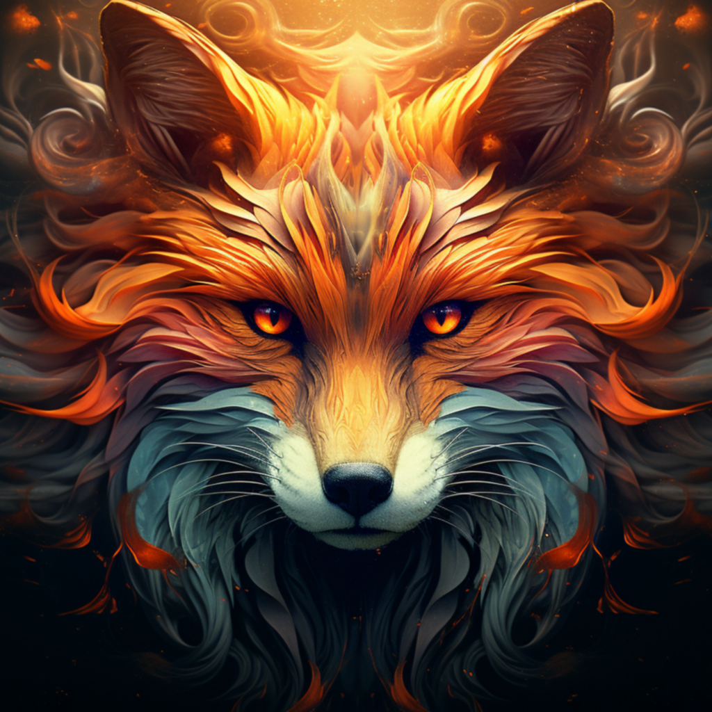 Красивый нарисованный огненный лис