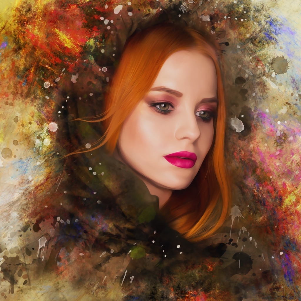 Красивая нарисованная рыжеволосая девушка