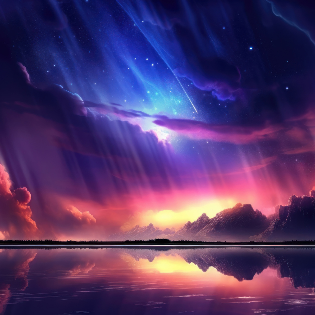 Красивое нарисованное небо с облаками над водой