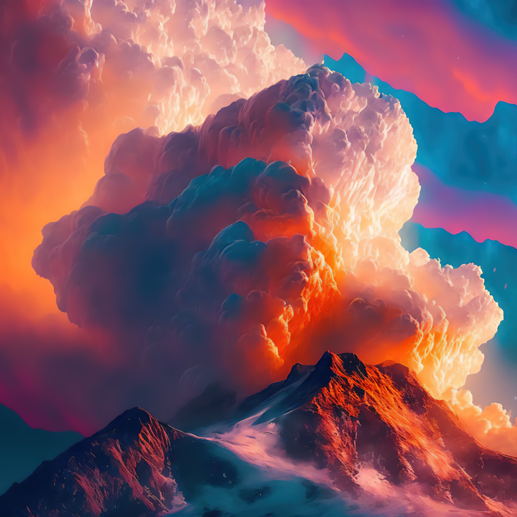 Большое розовое облако над горой 