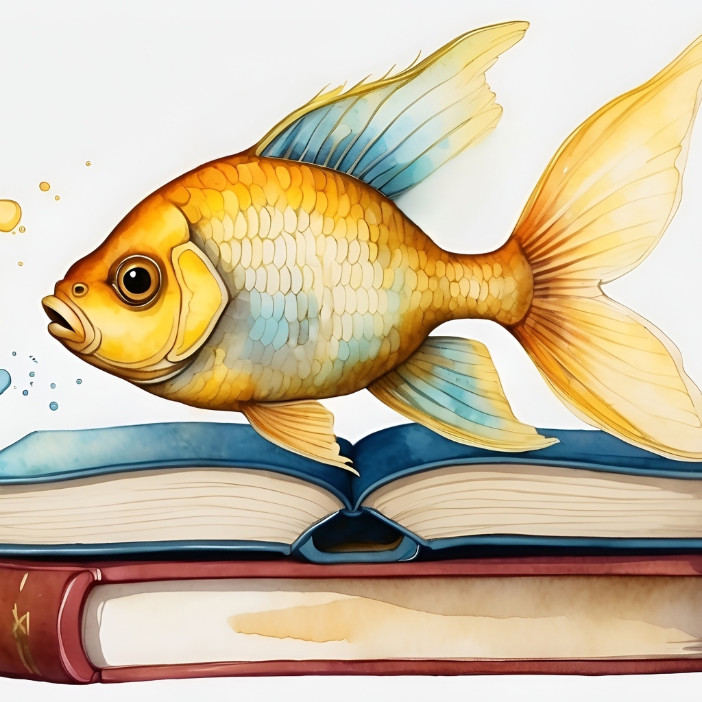 Нарисованная рыба с книгами