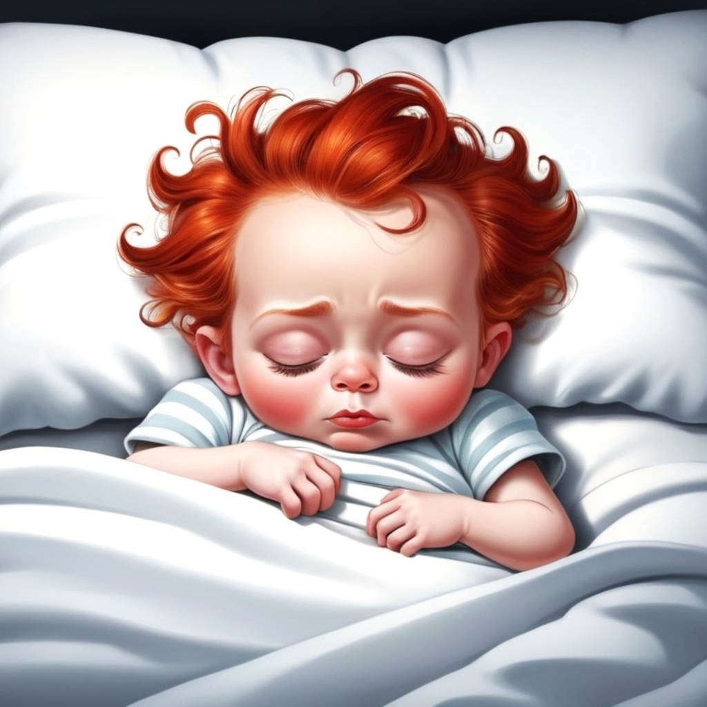 Нарисованный рыжеволосый ребенок в постели