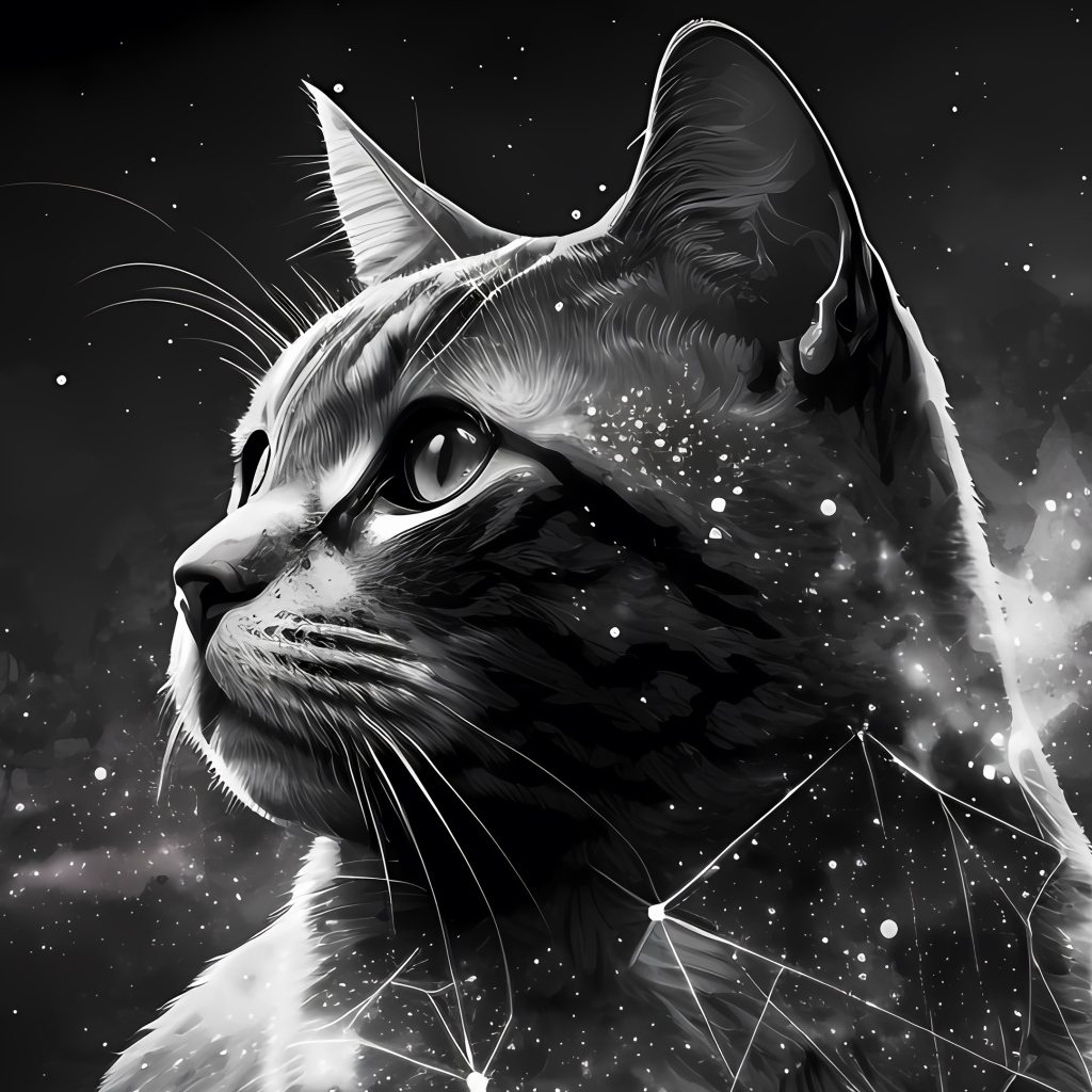 Нарисованный звездный кот на сером фоне