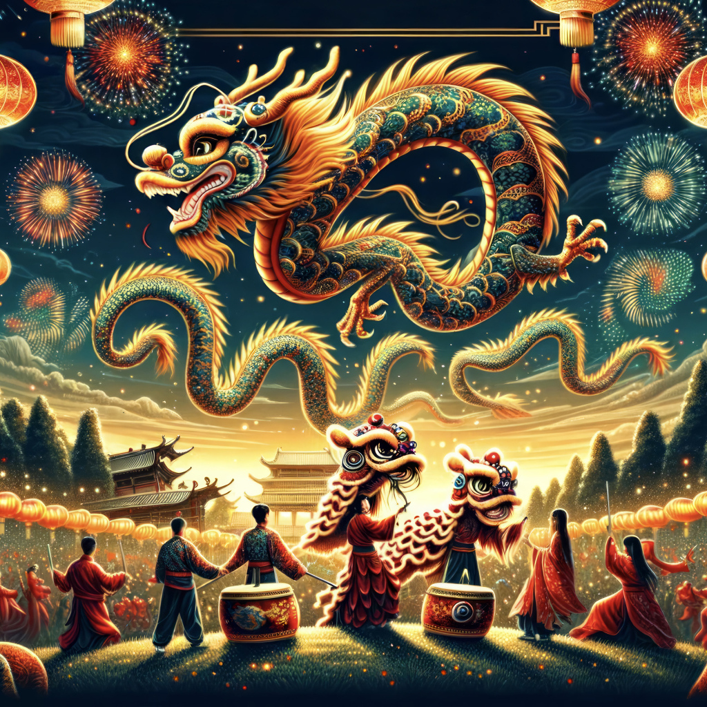 Счастливое празднование года дракона в Китае