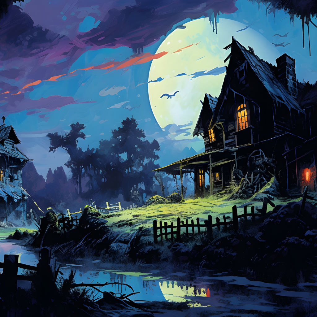 Старый страшный нарисованный дом 