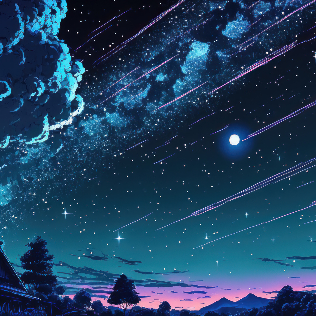 Нарисованное небо над домом и яркой луной