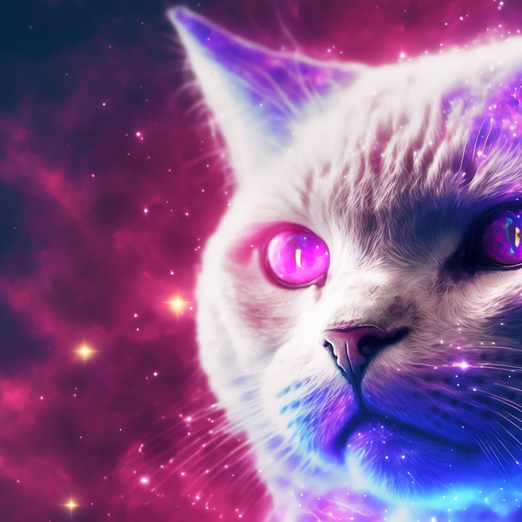 Нарисованный белый неоновый кот 