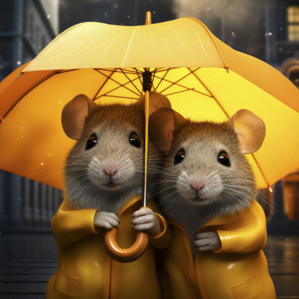 Две серые крысы под желтым зонтом