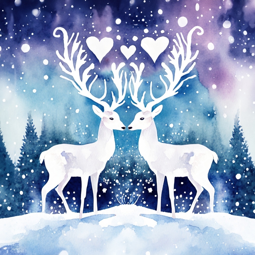 Два нарисованных оленя зимой